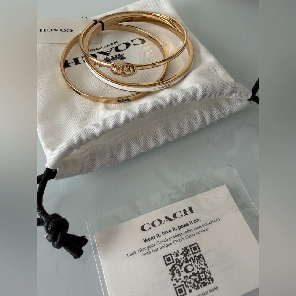 Coach Gold white enamel carriage Bangle Trio